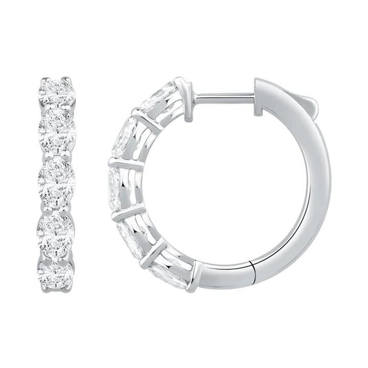 Image of Earrings. Productname: Oval Cut Hoop Earrings with 2.00ct of Laboratory Grown Diamonds in 9kt White Gold in Diamond colour by brand - Bevilles