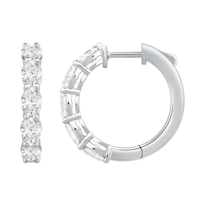 Image of Earrings. Product name - Oval Cut Hoop Earrings with 2.00tw of Laboratory-Grown Diamonds in 9kt White Gold in colour by brand - Bevilles