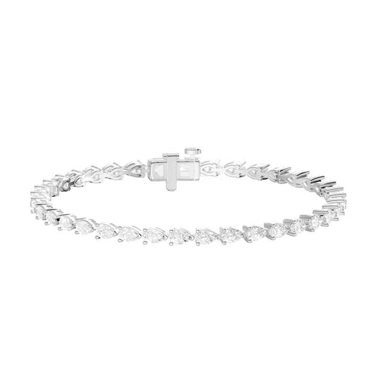 Image of Bracelets. Productname: Pear Tennis Bracelet with 4.00ct of Laboratory Grown Diamonds in Sterling Silver and Platinum in Diamond colour by brand - Bevilles