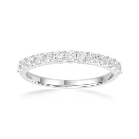 Image of a model wearing Dress. Productname: Single Row Dress Ring with 1/2ct of Laboratory Grown Diamonds in Sterling Silver and Platinum in Diamond colour by brand - Bevilles