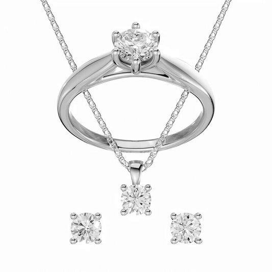 Image of Jewelry. Productname: Jewellery Set with 1.00ct of Laboratory Grown Diamonds in Sterling Silver and Platinum in Diamond colour by brand - Bevilles