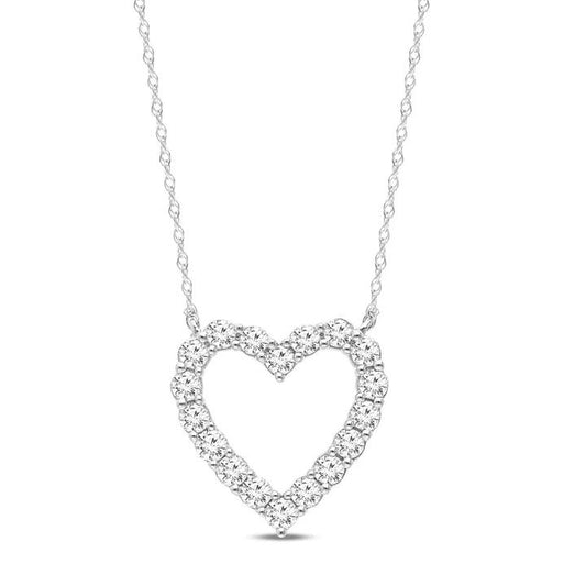 Image of Necklaces. Productname: 45cm Heart Shaped Pendant Necklace with 1.00tw of Laboratory-Grown Diamonds in Sterling Silver and Platinum in Diamond colour by brand - Bevilles