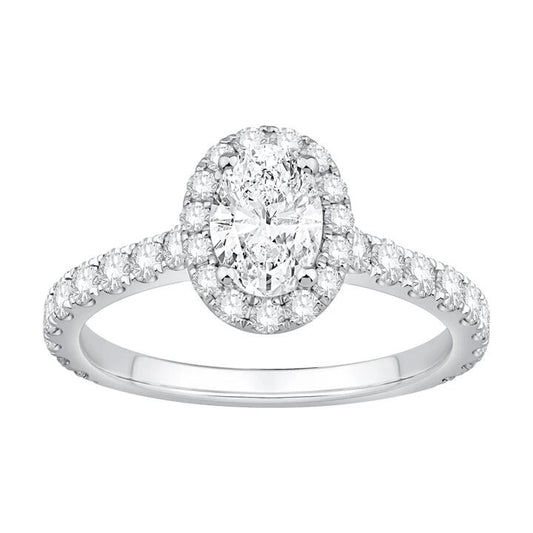 Image of Jewelry. Productname: Oval Ring with 1.50ct of Laboratory Grown Diamonds in 9kt White Gold in Diamond colour by brand - Bevilles