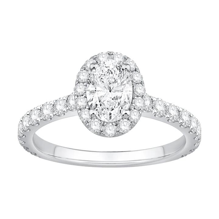 Image of Rings. Product name - Oval Ring with 1.50tw of Laboratory-Grown Diamonds in 9kt White Gold in colour by brand - Bevilles