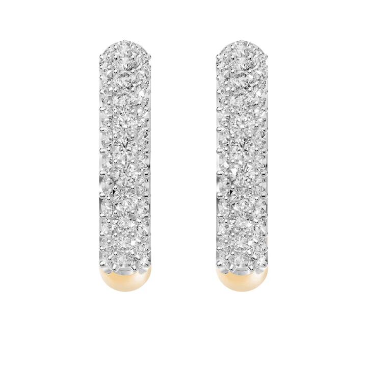 Image of Earrings. Product name - J Hoop Earrings with 2.00tw of Laboratory-Grown Diamonds in 9kt Yellow Gold in colour by brand - Bevilles