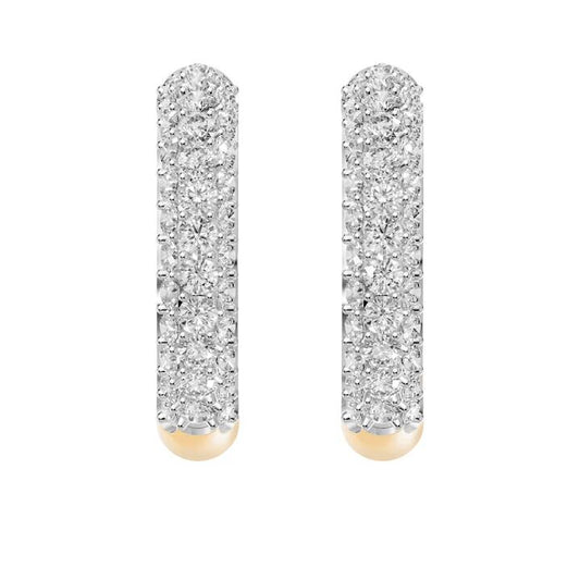 Image of Earrings. Product name - J Hoop Earrings with 2.00tw of Laboratory-Grown Diamonds in 9kt Yellow Gold in colour by brand - Bevilles