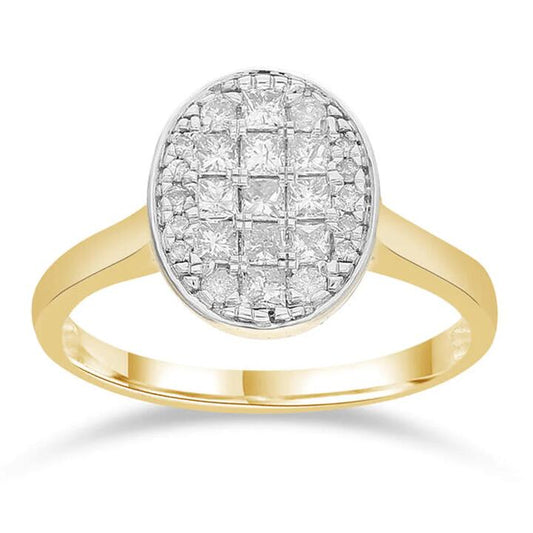 Image of Jewelry. Productname: Oval Shape Ring with 1/2ct of Diamonds in 9kt Yellow Gold in Diamond colour by brand - Bevilles