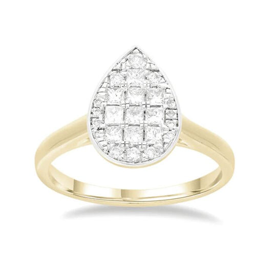 Image of Jewelry. Productname: Pear Ring with 1/2ct of Diamonds in 9kt Yellow Gold in Diamond colour by brand - Bevilles