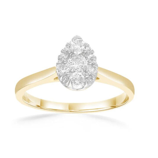 Image of Jewelry. Productname: Pear Shape Ring with 0.45ct of Diamonds in 9kt Yellow Gold in Diamond colour by brand - Bevilles
