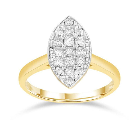 Image of Jewelry. Productname: Marquise Shape Ring with 1/2ct of Diamonds in 9kt Yellow Gold in Diamond colour by brand - Bevilles