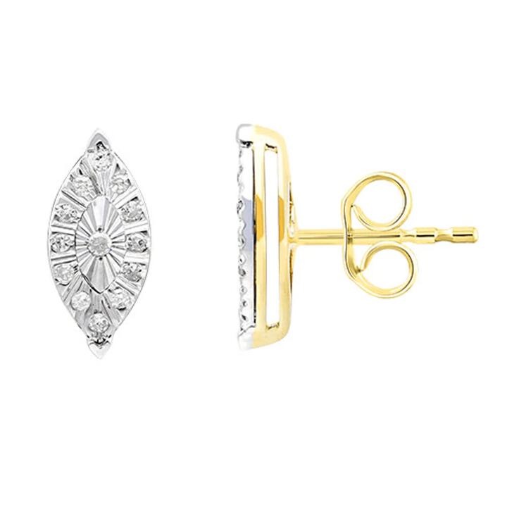 Image of Earrings. Productname: Marquise Stud Earrings with 0.10tw of Diamonds in 9kt Yellow Gold in Diamond colour by brand - Bevilles