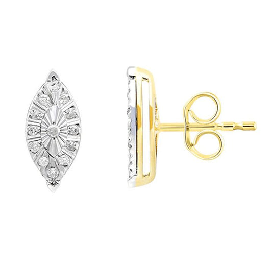 Image of Earrings. Productname: Marquise Stud Earrings with 0.10tw of Diamonds in 9kt Yellow Gold in Diamond colour by brand - Bevilles
