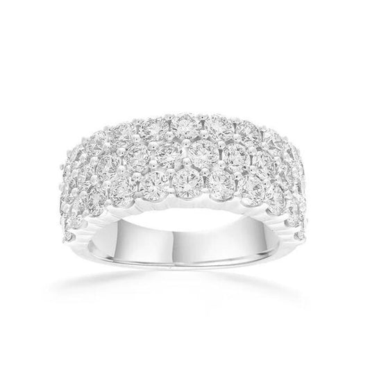Image of a model wearing Dress. Productname: Triple Row Dress Ring with 3.00ct of Laboratory Grown Diamond in Sterling Silver and Platinum in Diamond colour by brand - Bevilles