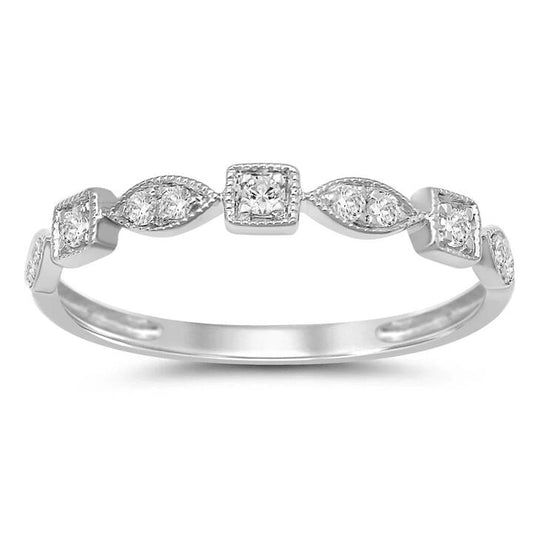 Image of Jewelry. Productname: Stackable Ring with 0.15ct of Diamonds in Sterling Silver in Diamond colour by brand - Bevilles