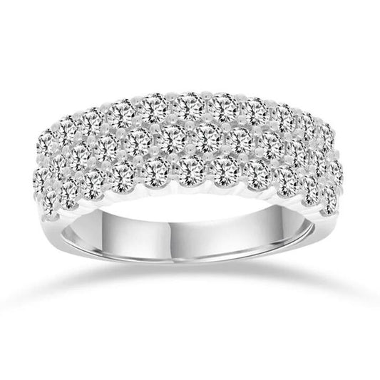 Image of a model wearing Dress. Productname: Triple Row Dress Ring with 1.50ct of Laboratory Grown Diamonds in Sterling Silver and Platinum in Diamond colour by brand - Bevilles