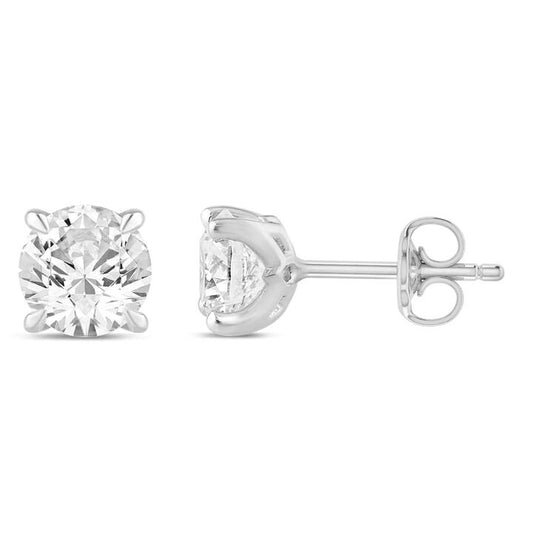 Image of Earrings. Product name - Solitaire Stud Earrings with 1.00tw of Laboratory-Grown Diamonds in 9kt White Gold in colour by brand - Bevilles