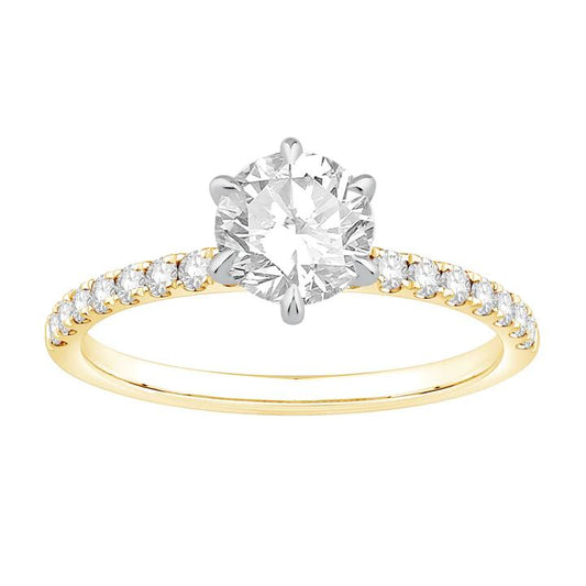 Image of Jewelry. Productname: Solitaire Ring with 1.25tw of Laboratory-Grown Diamonds in 18kt Yellow and White Gold in Diamond colour by brand - Bevilles