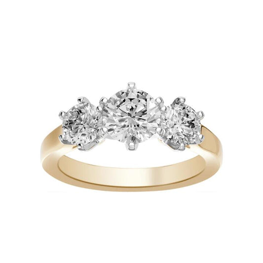 Image of Rings. Product name - Three Stone Traditional Bridal Ring with 2.00tw of Laboratory-Grown Diamonds in 18kt Yellow Gold in colour by brand - Bevilles
