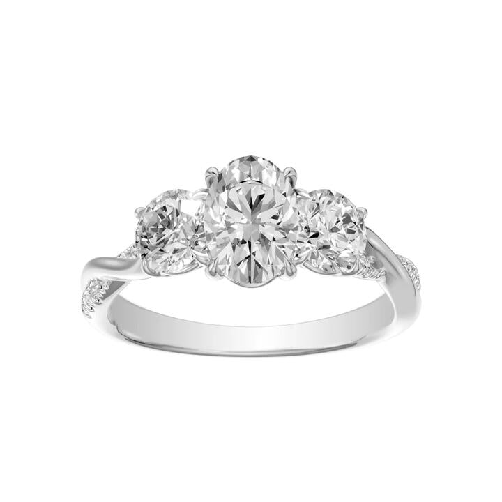 Image of Rings. Product name - Three Stone Oval Cut Ring with 2.00tw of Laboratory-Grown Diamonds in 18kt White Gold in colour by brand - Bevilles