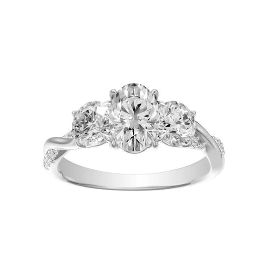 Image of Rings. Productname: Three Stone Oval Cut Ring with 2.00tw of Laboratory-Grown Diamonds in 18kt White Gold in colour by brand - Bevilles