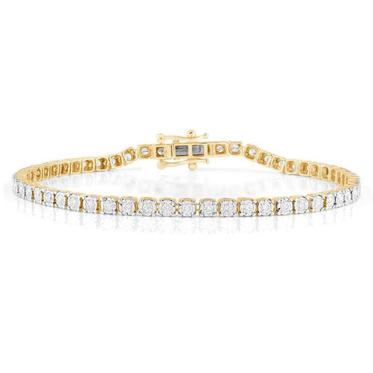 Image of Bracelets. Productname: Tennis Bracelet with 1.00tw of Diamonds in 9kt Yellow Gold in Diamond colour by brand - Bevilles