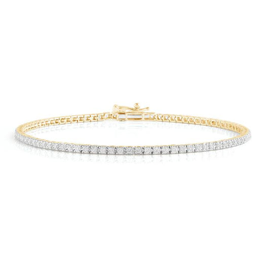 Image of Bracelets. Productname: Tennis Bracelet with 1.00ct of Laboratory Grown Diamonds in 9kt Yellow Gold in Diamond colour by brand - Bevilles