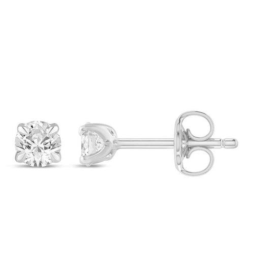 Image of Earrings. Productname: Solitaire Stud Earrings with 0.10tw of Laboratory-Grown Diamonds in 9kt White Gold in colour by brand - Bevilles