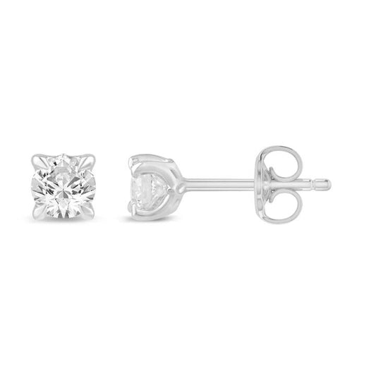 Image of Earrings. Productname: Solitaire Stud Earrings with 0.33tw of Laboratory-Grown Diamonds in 9kt White Gold in colour by brand - Bevilles