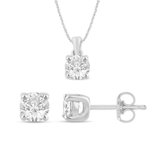 Image of Necklaces. Productname: Earring and Necklace Set with 0.50tw of Laboratory-Grown Diamonds in Sterling Silver and Platinum in Diamond colour by brand - Bevilles