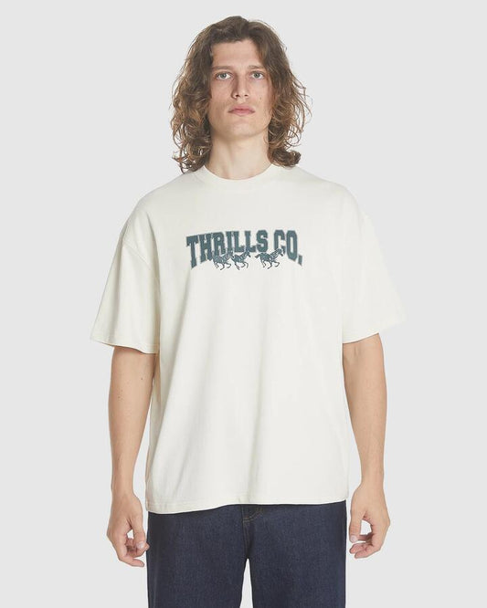 Image of T-Shirts. Product name - Thrills Mens Chariot Rides On Box Fit Oversized T-Shirt Heritage White in Heritage White colour by brand - Thrills