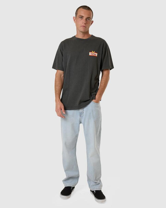 Image of a model wearing Tops. Productname: Thrills - Mens Never Stop Merch Fit Tee - Merch Black - in Merch Black colour by brand - Thrills