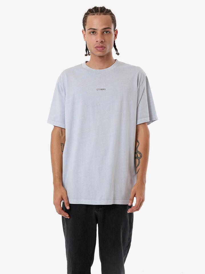 Image of a model wearing Tops. Productname: Thrills Mens Minimal Thrills Merch Fit T-Shirt Iceberg - in Iceberg colour by brand - Thrills