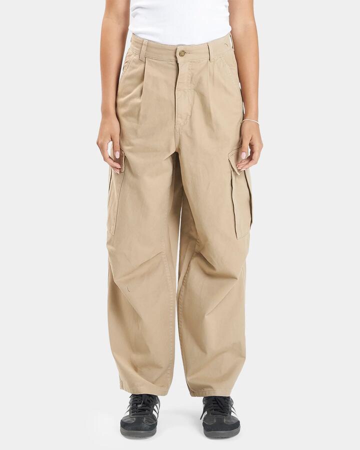 Image of a model wearing Pants. Product name - Thrills Womens Union Slouch Pants Sand in Sand colour by brand - Thrills