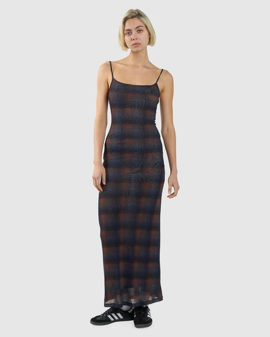 Image of Dresses. Product name - Thrills Womens Enmesh Maxi Dress Midnight Blue in Midnight Blue colour by brand - Thrills