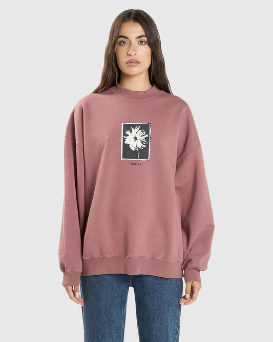 Image of Accessories. Productname: Thrills Womens Dark Cosmos Cocoon Panel Crew Neck Burlwood - in Burlwood colour by brand - Thrills
