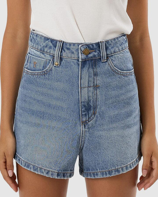 Image of a model wearing Shorts. Productname: Thrills Womens Erica Shorts Dark Dust Blue - in Dark Dust Blue colour by brand - Thrills