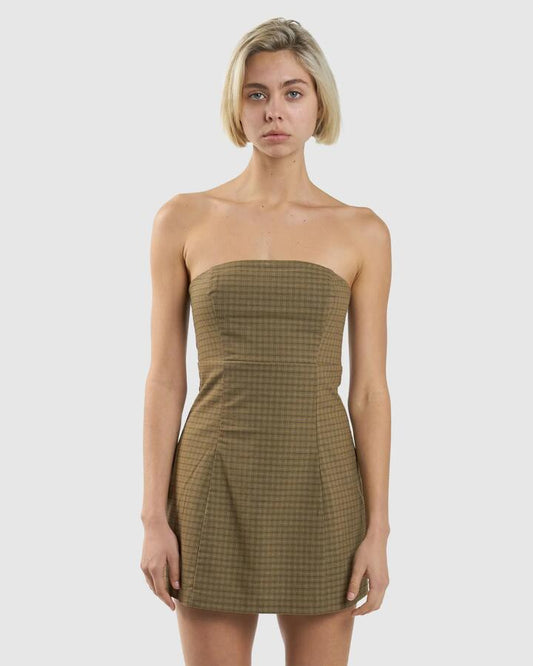 Image of Dresses. Productname: Thrills Womens Dawson Plaid Mini Dress Mustard Gold - in Mustard Gold colour by brand - Thrills