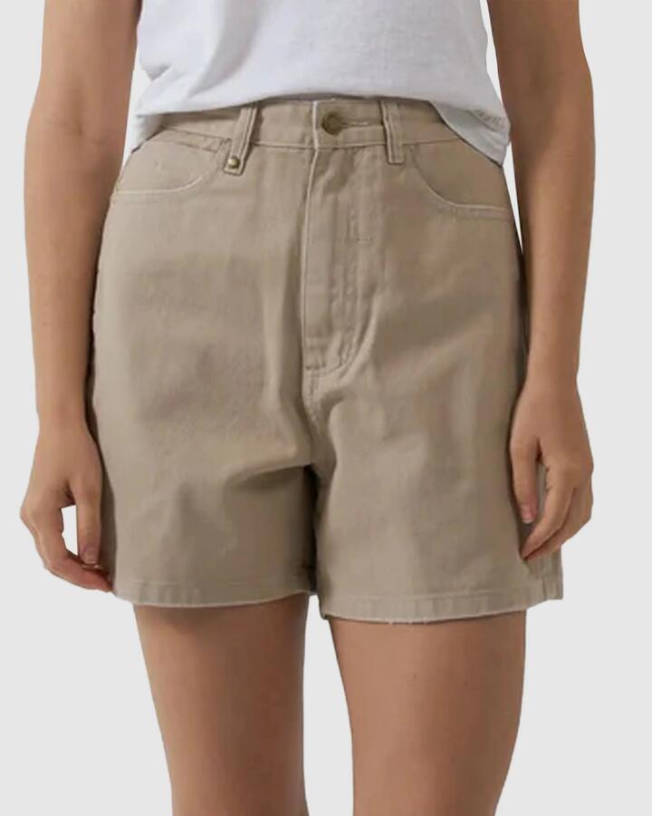 Image of a model wearing Shorts. Productname: Thrills Womens Koko Shorts Smokey Taupe - in Smokey Taupe colour by brand - Thrills