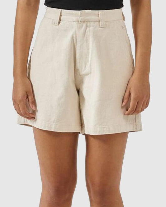 Image of a model wearing Shorts. Productname: Thrills Womens Koko Shorts Oatmeal - in Oatmeal colour by brand - Thrills