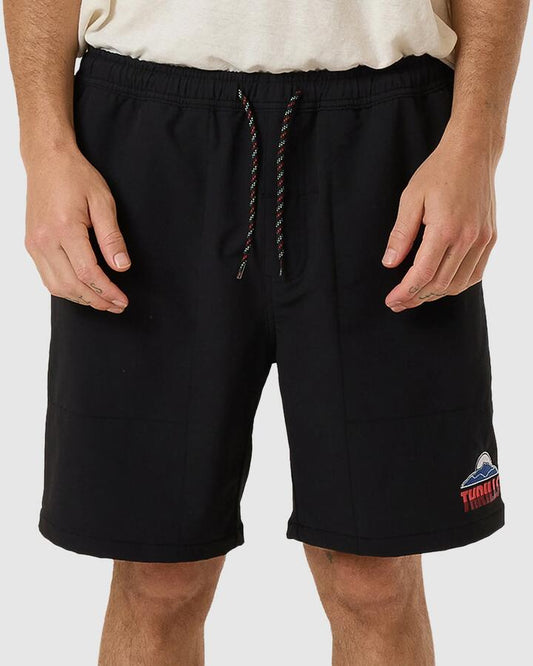 Image of a model wearing Shorts. Productname: Thrills Mens Beyond The Hills Short Black - in Black colour by brand - Thrills