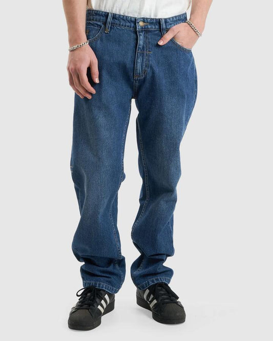 Image of Jeans. Productname: Thrills Mens Straight Line Denim Jeans Roadhouse Blue - in Roadhouse Blue colour by brand - Thrills