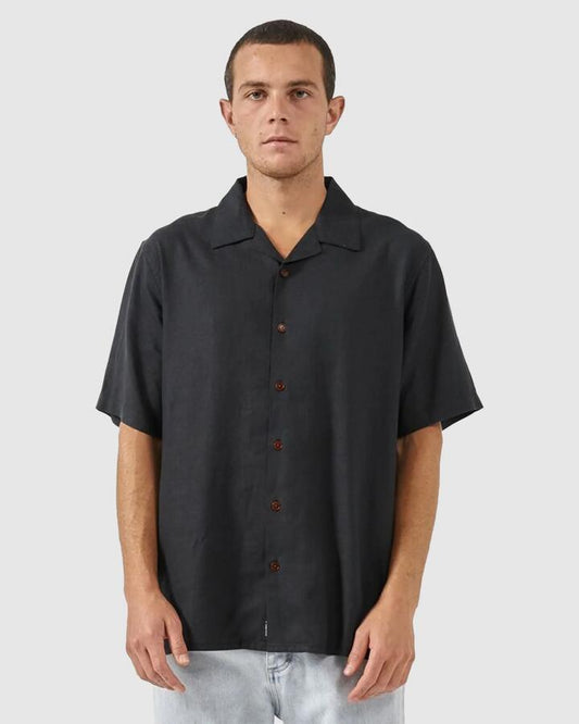 Image of Shirts. Productname: Thrills Mens Hemp Minimal Thrills Bowling Shirt Black - in Black colour by brand - Thrills