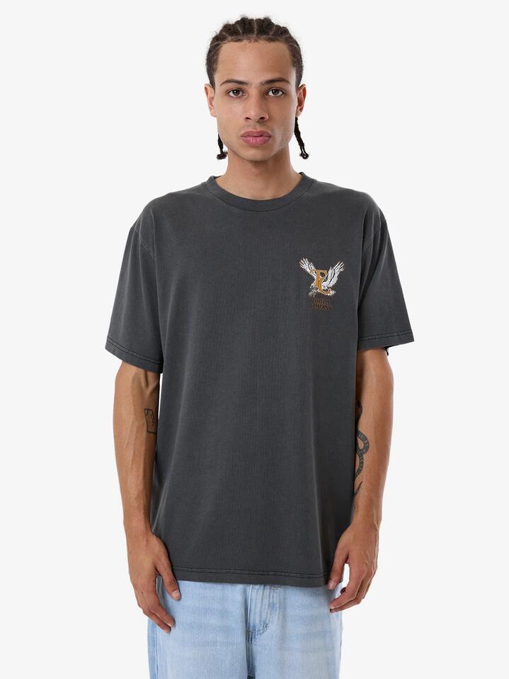 Image of a model wearing Tops. Productname: Thrills Mens Target Eyes Merch Fit T-Shirt Merch Black - in Merch Black colour by brand - Thrills