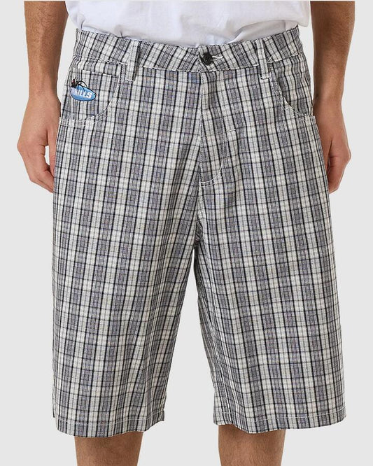 Image of a model wearing Shorts. Productname: Thrills Mens Trust In Us Big Slacker Short White - in White colour by brand - Thrills