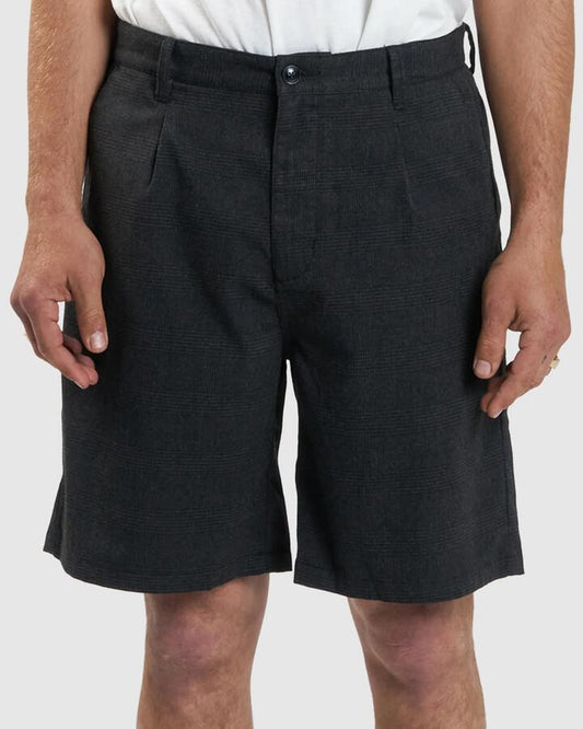 Image of a model wearing Shorts. Productname: Thrills Mens Jacob Plaid Shorts Black - in Black colour by brand - Thrills