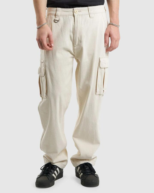 Image of a model wearing Pants. Productname: Thrills Mens Slacker Pants Unbleached - in Unbleached colour by brand - Thrills