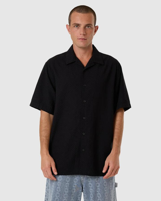 Image of Shirts. Productname: Thrills Mens Distortion Bowling Shirt Black - in Black colour by brand - Thrills