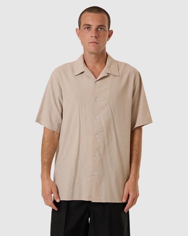 Image of Shirts. Productname: Thrills Mens Minimal Thrills Stripe Bowling Shirt Heritage White - in Heritage White colour by brand - Thrills