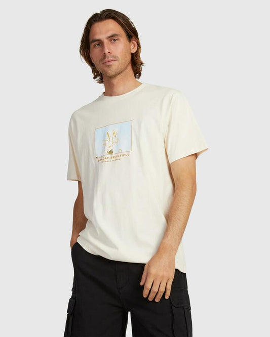 Image of a model wearing Tops. Productname: Thrills Mens Deadly Beautiful Merch Fit T-Shirt Heritage White - in Heritage White colour by brand - Thrills