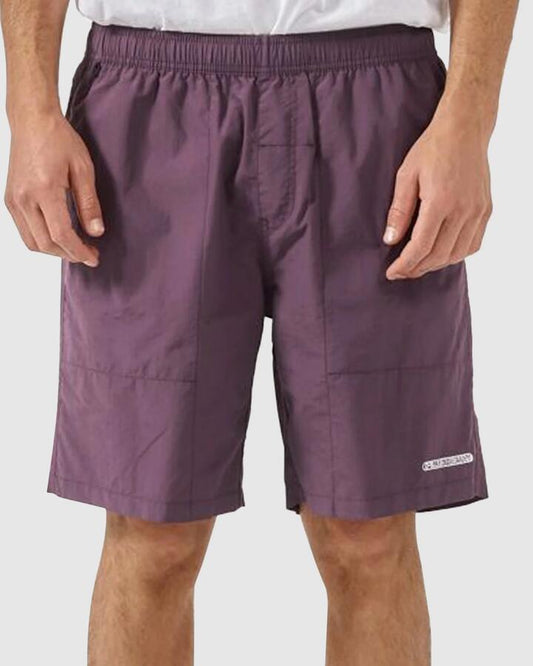 Image of a model wearing Shorts. Productname: Thrills Mens Easy Listening Shorts Purple Pennant - in Purple Pennant colour by brand - Thrills